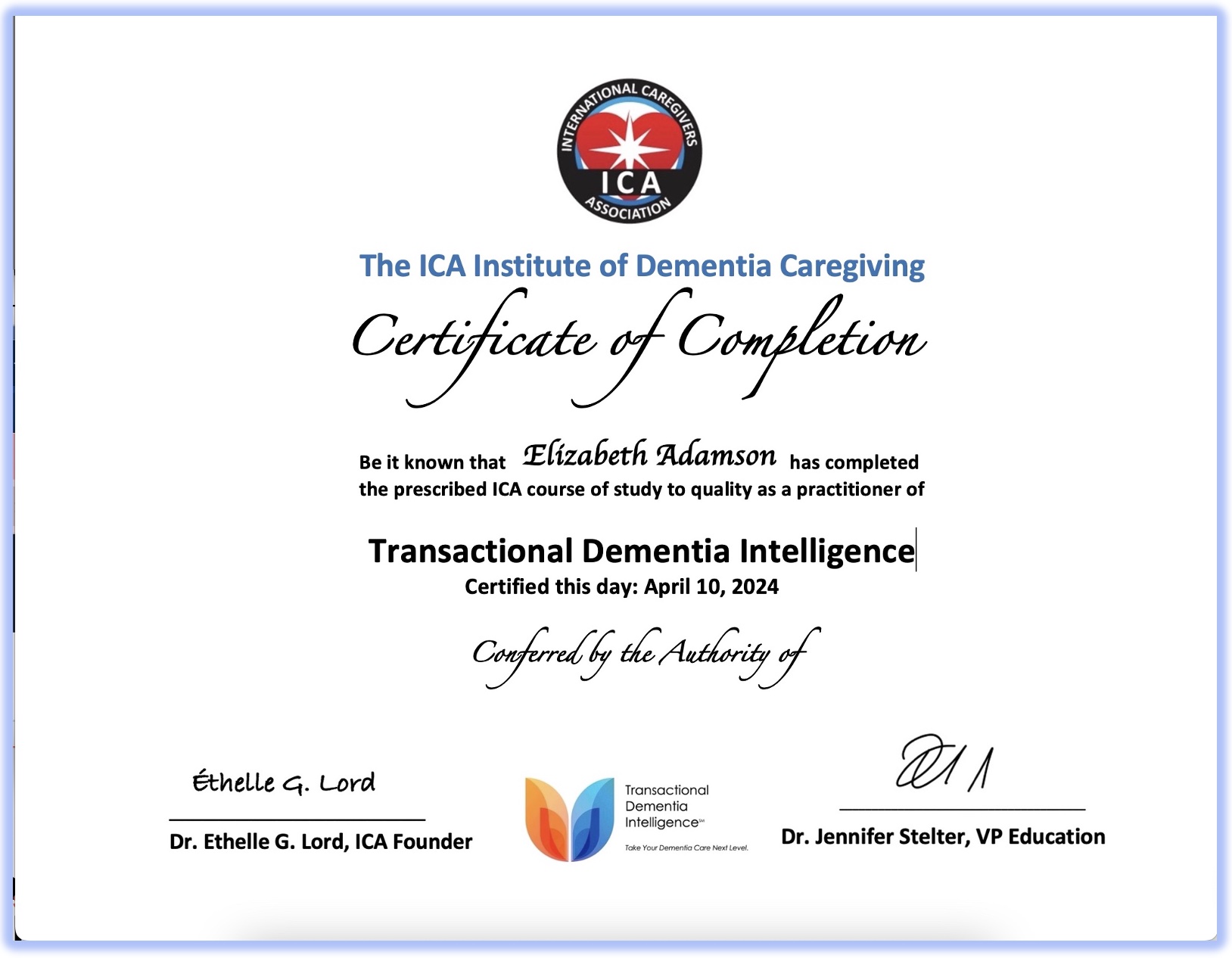 ICA certificate blue-edge