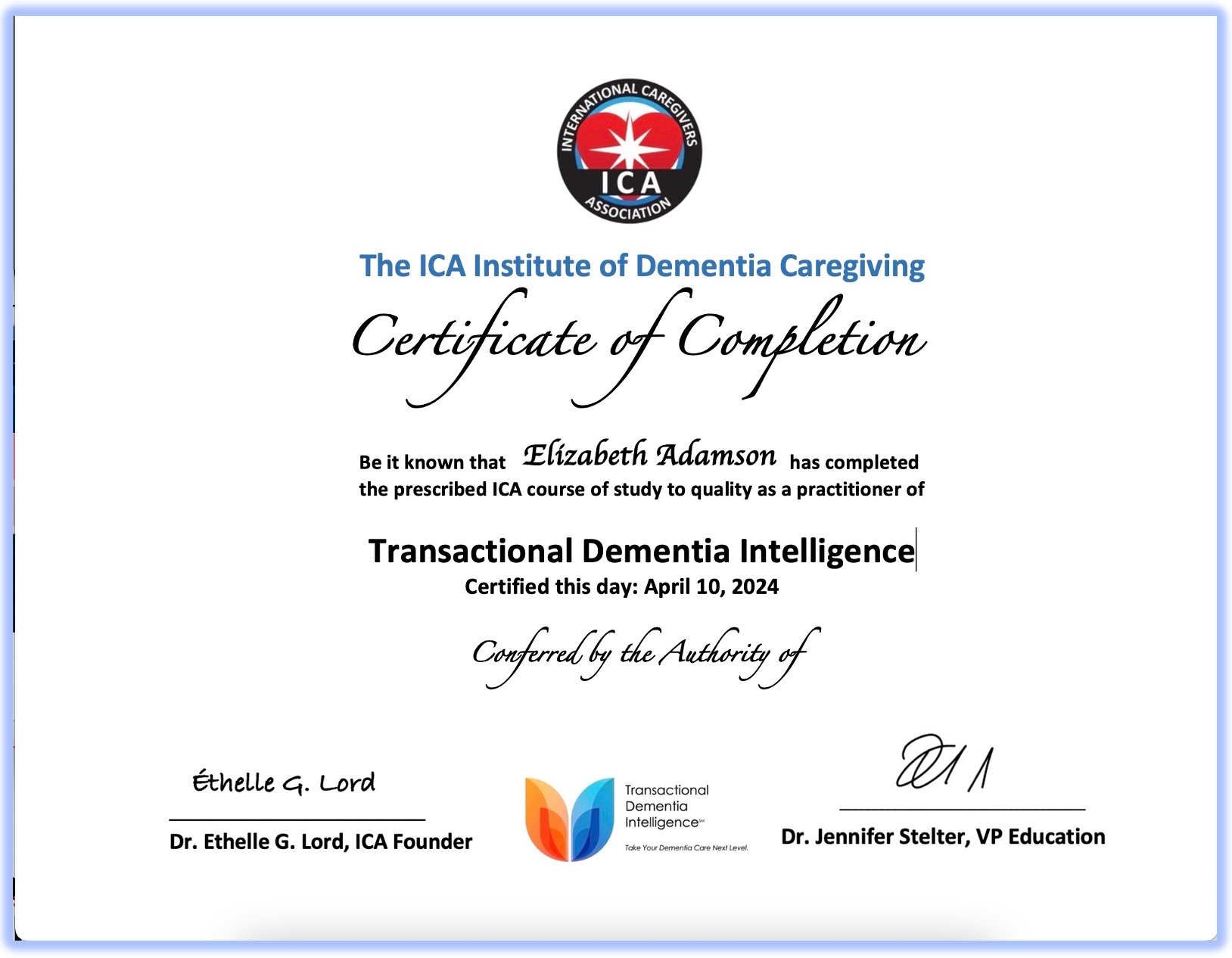 ICA certificate blue-edge